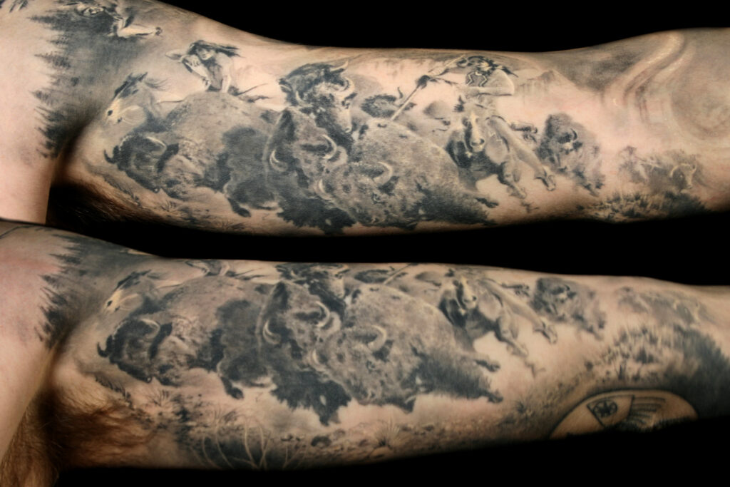 Buffalo Hunt - Painting Reproduction tattoo by Caesar The Hun